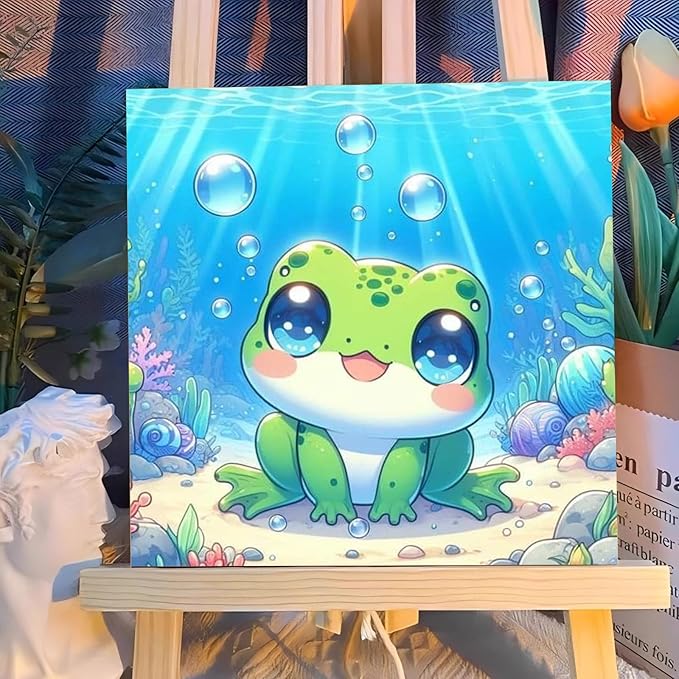 Reivworl Paint by Numbers Kit for Kids with Frame and Easel, Frog Paint by Number for Kids Age 6-8-12, Paint by Numbers Kits for Gifts and Home Decor - 8X8Inch