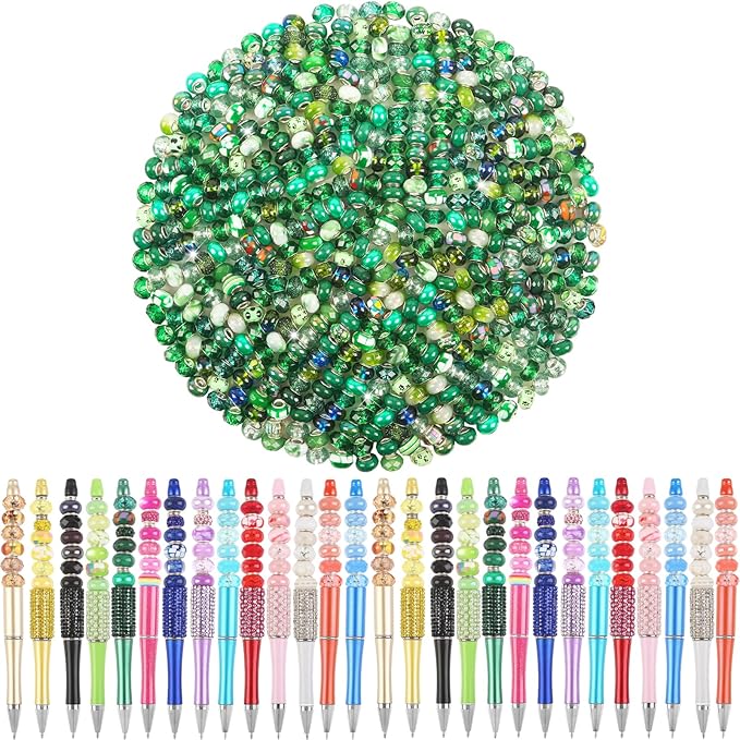 150Pcs Large Hole Beads Spacer Beads Dark Green Assorted European Craft Big Beads Large Hole Lampwork Murano Bead Fairy Wand Garden Bead for DIY Charm Bracelets Jewelry Making Decoration Supplies