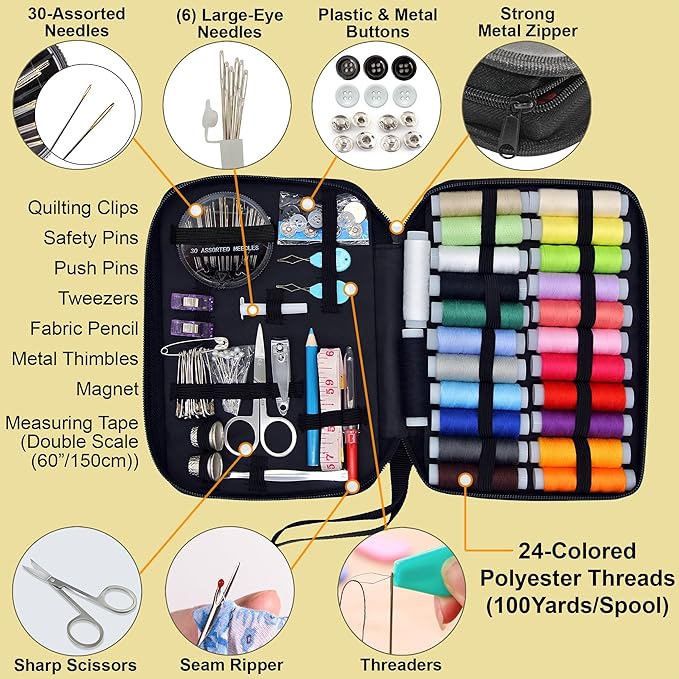 Easy to Use Light Grey Sewing Kit - Christmas Gifts for Girls, Teens, Moms & Kids - Beginner Hand Sew Kit for Clothing Repairs. Includes 30 Needles, Thread, and All Essential Supplies for Small Fixes