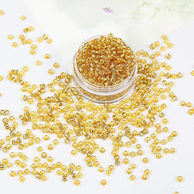 Bala&Fillic Golden Sliver Lined Color Size 3mm Seed Beads About 3600pcs/100Grams in Bag, 8/0 Glass Craft Beads for Making Bracelet and Necklace (Golden Sliver Lined)