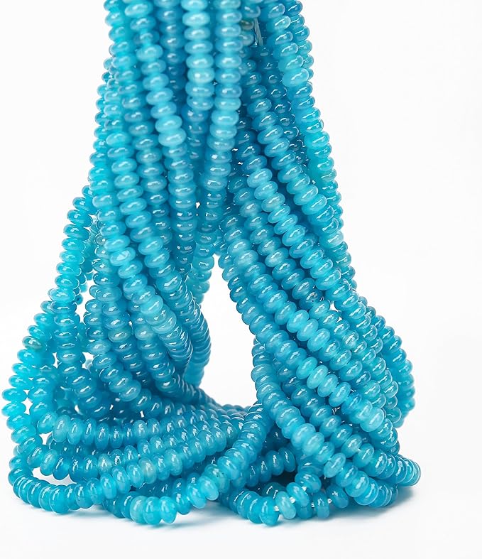 2 Strands (300PCs) Lake Blue Jade Rondelle Beads, 2 * 4mm Gemstone Loose Spacer Abacus Disk Beads for DIY Bracelet Necklace Earrings Jewelry Making, Craft Supplies Beading Kit