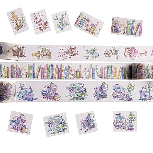 Navy Peony Colorful Library of Books Washi Tape Set (3 Wide Rolls) — for Journals