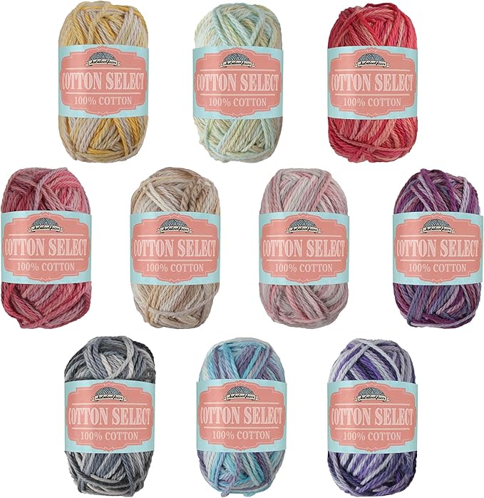 JubileeYarn Cotton Select Bonbon Yarn - 10g/Skein Sport Cotton - Assortment D - 10 Skeins