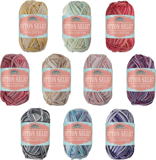 JubileeYarn Cotton Select Bonbon Yarn - 10g/Skein Sport Cotton - Assortment D - 10 Skeins