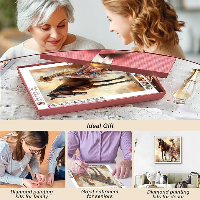 FHBUBPUP Horse Diamond Painting Kits for Adults, Diamond Art Kits for Beginners, 5D DIY Full Drill Round Gem Art, Paint with Diamond Beads Craft Home Wall Decor 12x12 inch