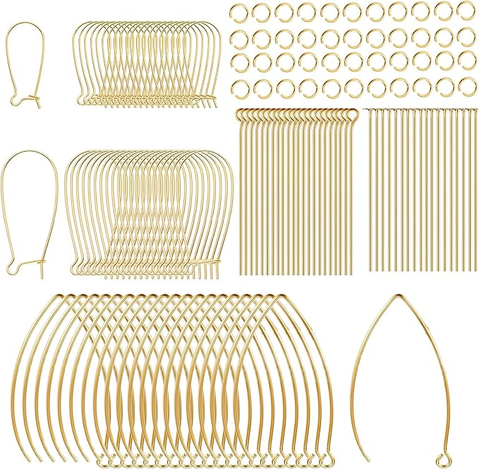 stino 220pcs hypoallergenic earring hooks for jewelry making, stainless steel earring findings supplies, silver & gold plated (v & u hook gold plated (220pcs))