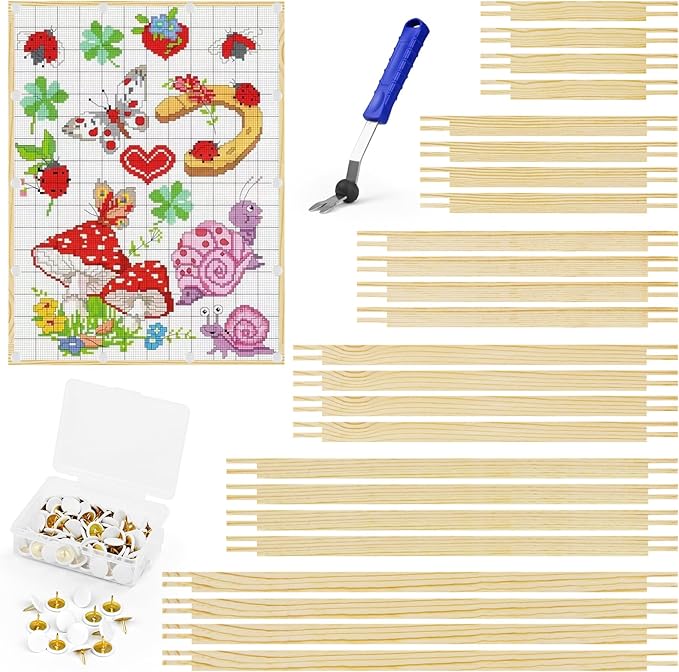 BALLMENT 24 Pcs 6 Sizes Stretcher Bars Kit with 100 Tacks & Tool, Build Frames to 16x20, for Needlepoint, Canvas, Embroidery, Cross Stitch, Tapestry