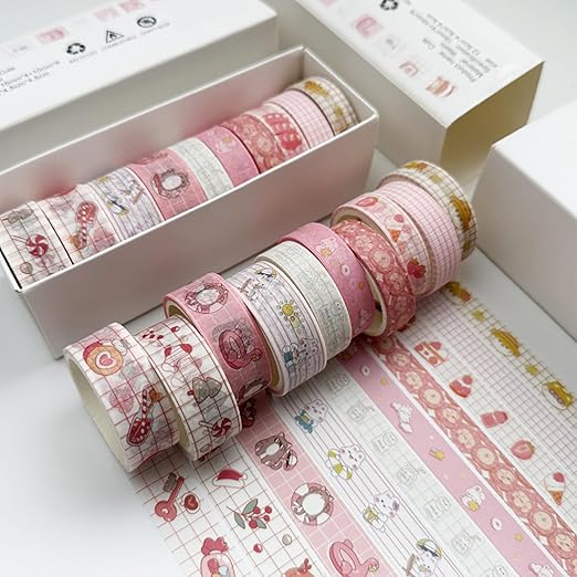 YUBBAEX 10 Rolls Vintage Washi Tape Set Basic Masking Retro Artwork Decorative Tapes for Arts, DIY Crafts, Journals, Planners, Scrapbook, Wrapping (Cute)