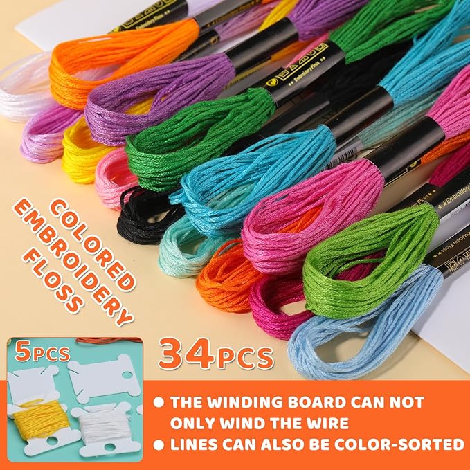 Embroidery Floss,70 Skeins Mixed Colors Cross Floss Stitch Thread, Hand Sewing Needle for Embroidery,Rainbow Color Friendship Bracelet String for Bracelet Making, Sewing Crafts