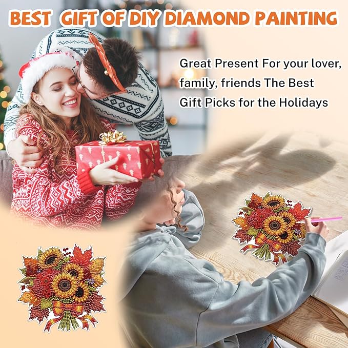 Bowetile Halloween Diamond Art Hanging Kits for Adults, Fall Flowers Diamond Art Suncatchers, 5D Special Shape Diamond Painting Pendant Window Ornament Gifts for Home Door Wall Decor