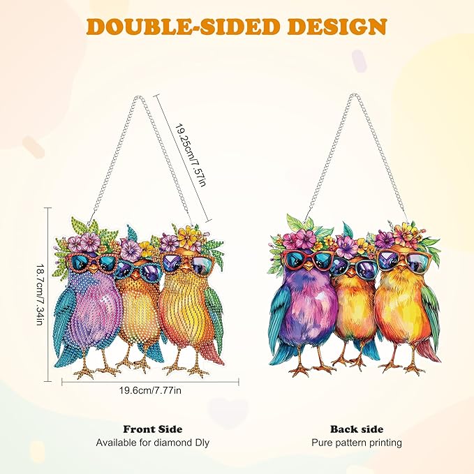 HEIBAGO Birds Hanging Diamond Art Kits for Adults, Fall Special Shaped Crystal Diamond Painting Ornament Kit, DIY Double-Sided Pattern Window Pendant Gem Art Kit for Home Wall Decor 8.3x8.3inch