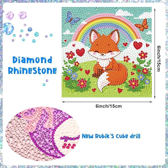 Dlylust Fox Diamond Art Kits for Kids with Frame, Gem Art for Kids Ages 4-8-12, Easy Diamond Painting Kit with Beautiful Package for Gift Home Wall Decor