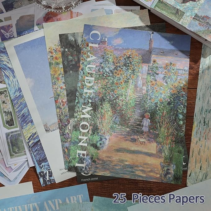 vintage oil painting scrapbook sticker, journaling supplies for junk journal, 500+ scrapbooking washi stickers & 25 ephemera papers art scrapbook supplies for adults teens women girls junk journal