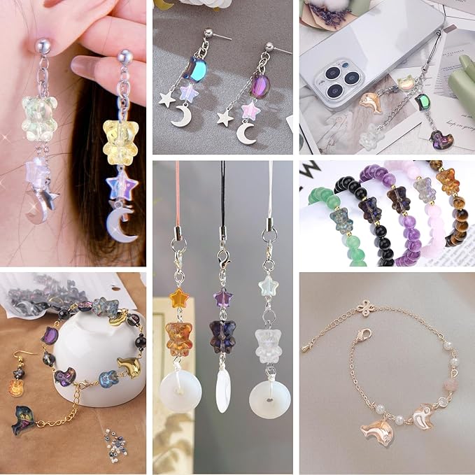 640pcs Shaped Animal Glass Beads for Jewelry Making, Shaped Cat/Rabbit/Duck/Bear/Dolphin Loose Spacer Beads for DIY Supplies Bracelets Necklaces Earrings