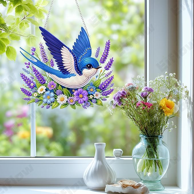 Eiflow Acrylic Diamond Art Hanging Kit for Adults, DIY Diamonds Painting Door Hanger Board Kit, Special Crystal Diamond Art Painting Pendant Ornament (Blue Bird)