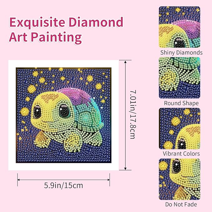 PERFECTSIGHT Cute 5D Diamond Art Kits with Wooden Frame, Kawaii DIY Painting Art for Adults, Diamond Arts and Crafts Sets, Big Gem Full Drill Diamond Dots for Women Beginners (Tortoise)