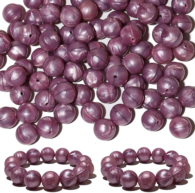120pcs Richbunnys 15mm Bulk Silicone Beads for Pens and Keychain Making,Large Bead for Necklace and Bracelets Making,Assorted Rubber Beads Set（Pearlescent Royal）