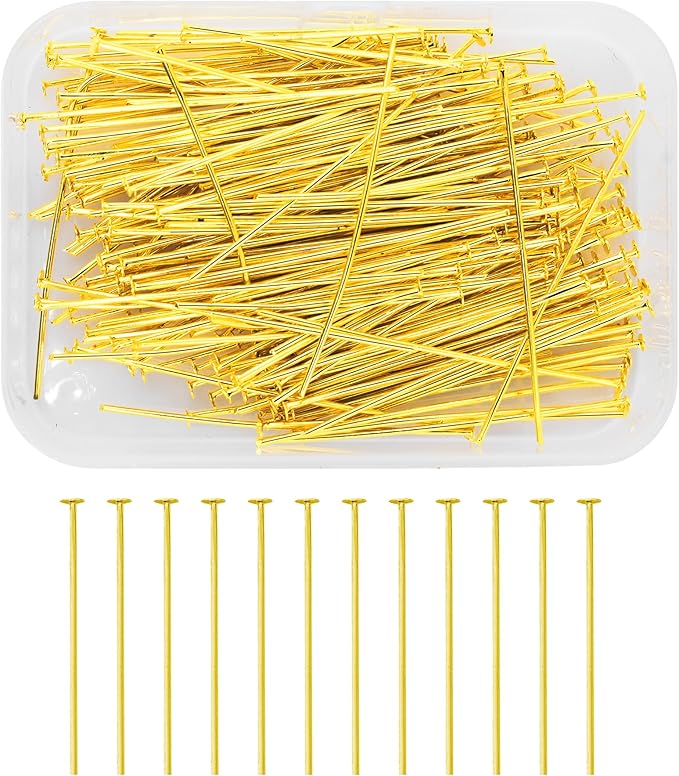 Mandala Crafts 2 Inch Gold Flat Head Pins for Jewelry Making Earring Making Supplies – 200 PCs Jewelry Findings for Making Earring DIY Bracelets Rosary Charms