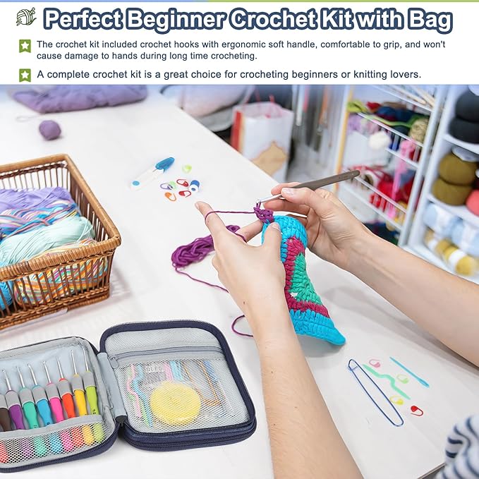 Katech 99-Piece Crochet Hooks Set, Crochet Hook Kit with Storage Case, Ergonomic Knitting Needles Weave Yarn Kits DIY Hand Knitting Craft Art Tools for Knitting Hat, Bag, Socks, Scarf and Sweaters