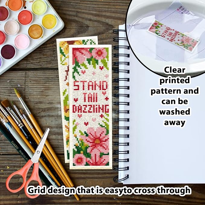 ORIGACH 6 Pcs Cross Stitch Bookmark Kit for Beginner Flowers Sayings DIY Stamped Embroidery Bookmark Kit for Starter Printed Cross Stitch Kits with Instruction for Book Lovers