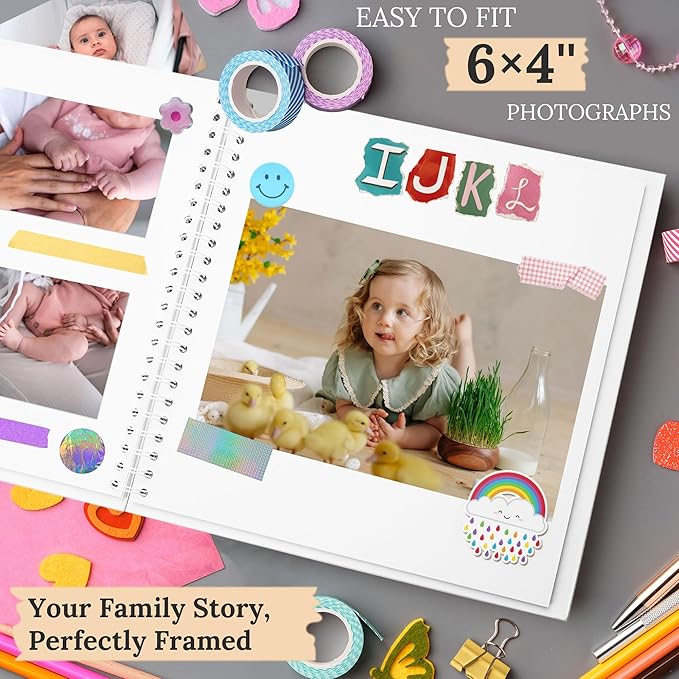Scrapbook 7x7 Inch DIY Scrapbook Album Hardcover Kraft Paper Scrap Book Photo Albums 40 Pages Perfect for 4x6 / 5x7 Photos Memory Book for Family, Wedding