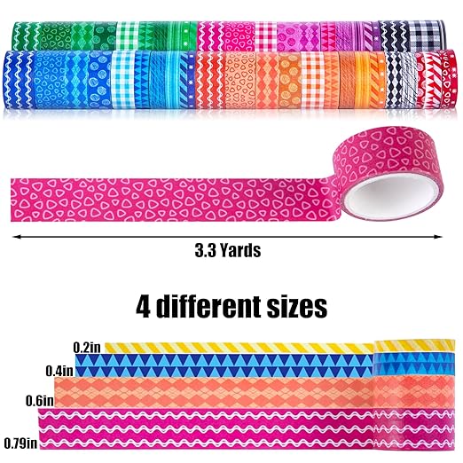 Shindel Washi Tape Set, 50 Rolls Craft Tapes Decorative Tape Adhesive Masking Tape for Scrapbooking Supplies DIY Crafts Journals 4 Different Size
