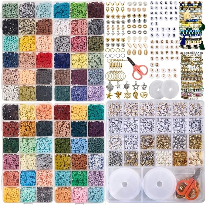 Box-O-Beads Earth Tones Clay Beads Bracelet Making Kit with 16050 Pieces - 72 Color Friendship Jewelry Kit for Kids and Teens - Creates Over 100 Bracelets for Family Crafting