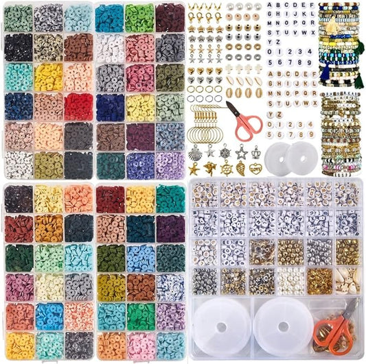 Box-O-Beads Earth Tones Clay Beads Bracelet Making Kit with 16050 Pieces - 72 Color Friendship Jewelry Kit for Kids and Teens - Creates Over 100 Bracelets for Family Crafting