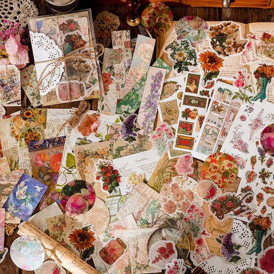 Vintage Scrapbooking Supplies Kit Vintage Stickers for Scrapbooking Journaling Aesthetic Paper Stickers Material Ephemera Pack for Junk Journal Bullet Journals Planners Notebooks（83 Pieces）