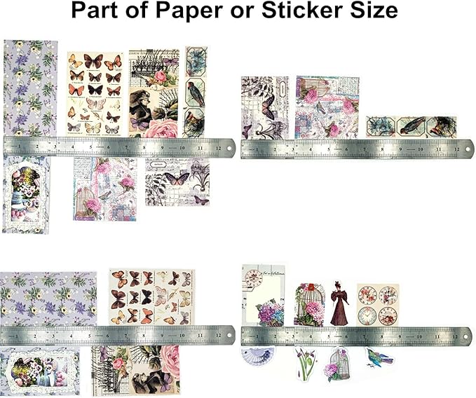 Esweny 200PCS Vintage Scrapbooking Supplies Pack, Aesthetic Scrapbook Sticker Paper Art Journaling Kit for Junk Journals,Planner,Cottagecore Decor Gifts (Purple Series)