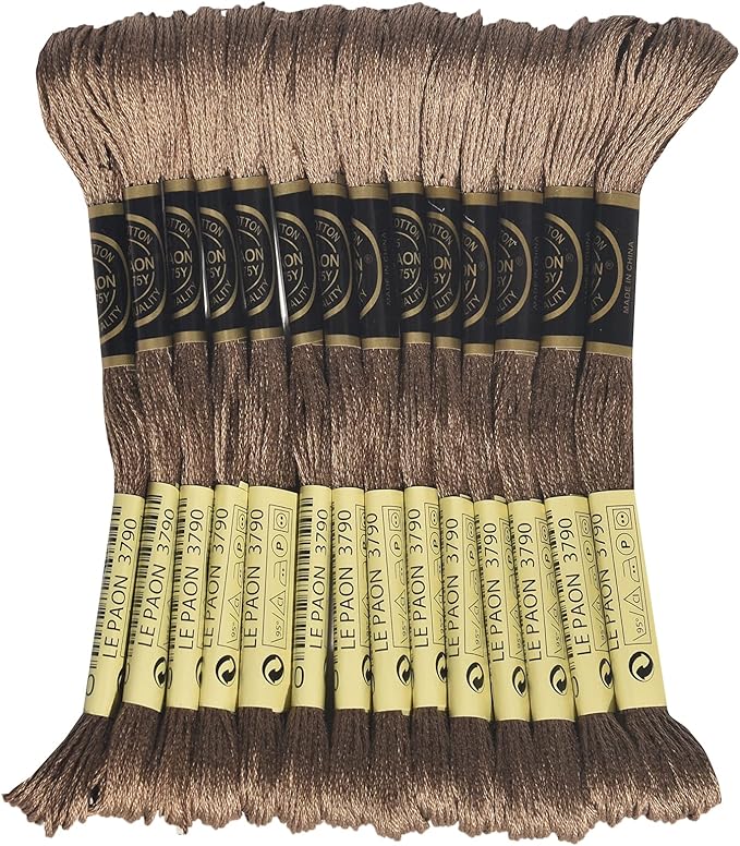 LE PAON Embroidery Floss, 14-Pack Six Strands 100% Long Staple Cotton Embroidery Thread, 8.7-Yard，Color Number：3790, Dark Beige Grey