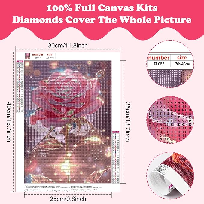 SENQAO Rose Diamond Art Kits for Adults, Valentine's Day Diamond Painting Kit for Beginners, Round 5D DIY Diamond Dots, Full Drill Painting Kit Art and Crafts for Adults Home Wall Decor 12x16inch