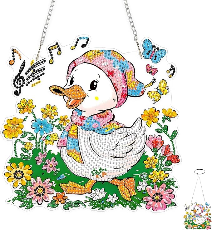 TOSTOG Singing Duckling Diamond Art Pendant Kit for Adult, Cute Diamond Painting Hanging Kit for Beginners, 5D DIY Crafts Gem Art, Waterproof Full Accessories for Home Decor Idea 20 * 20 cm/8 * 8 in