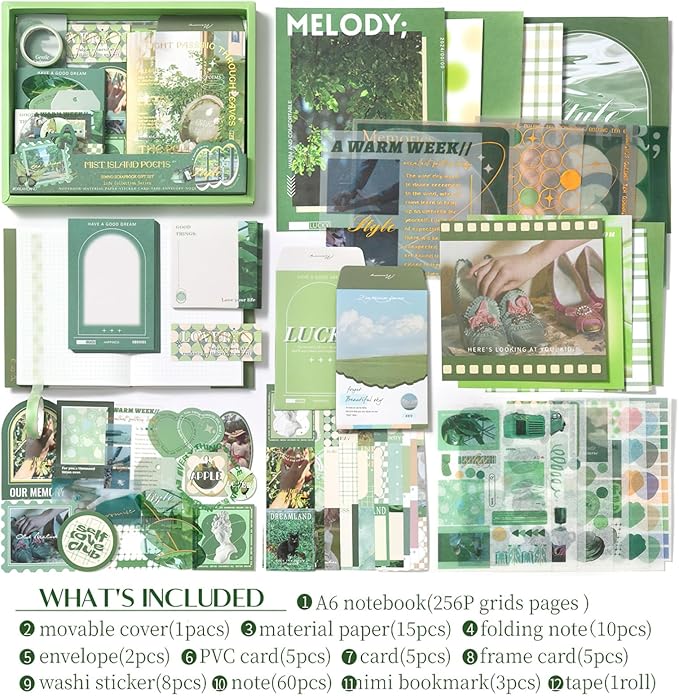scrapbook supplies kit, vintage junk journaling supplies, scrapbooking kit with aesthetic stuff, stationary set, diy journal accessories, ephemera collage craft supplies gift for adults women beginner