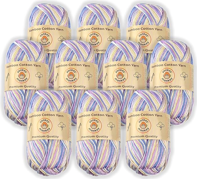 10-Pack of Yonkey Monkey 500 Grams Yarn - 70% Rayon derived from Bamboo, 30% Cotton - Imported - Purple Mix 9043