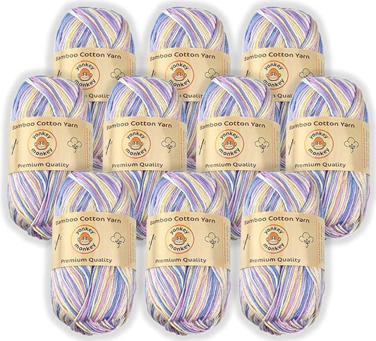 10-Pack of Yonkey Monkey 500 Grams Yarn - 70% Rayon derived from Bamboo, 30% Cotton - Imported - Purple Mix 9043