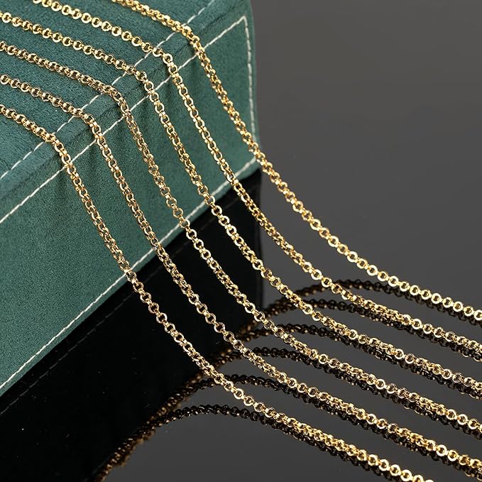 UMAOKANG 16.4 Feet Gold Plated Chain for Jewelry Making Stainless Steel Chains Bulk Flat Circle Link Chain Men and Women Necklace Bracelet DIY Jewelry Findings