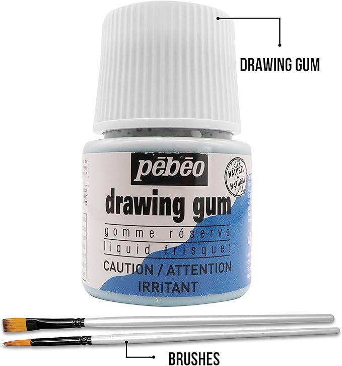 Pebeo Drawing Gum Made in France - Masking Fluid for Watercolor Painting and Various Art Projects - Bundled with Moshify Applicator Brush Set