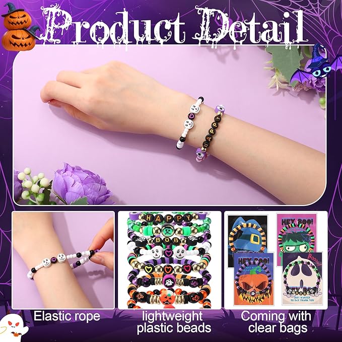 Ferreve 2485 Pcs Halloween Beads for Bracelets, Clay Beads Colorful Friendship Bracelet Making Kit with Thanks Card DIY Halloween Decoration Gifts Charms Jewelry Crafts Kit for Class Party Supplies
