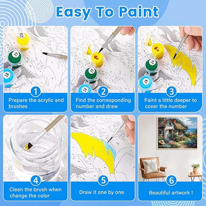 KYOQFVN Riverside Cottage Paint by Numbers Kit for Adults Beginner - Easy Acrylic Adult Painting Kits on Canvas, Flower Paint by Number Kits for Home Decor 16x20inch