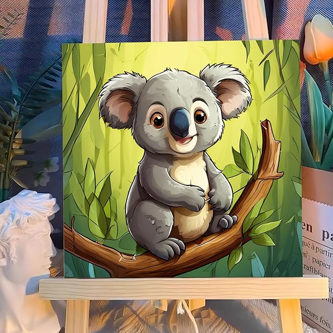 Reivworl Paint by Numbers Kit for Kids with Frame and Easel, Koala Paint by Number for Kids Age 6-8-12, Paint by Numbers Kits for Gifts and Home Decor - 8X8Inch