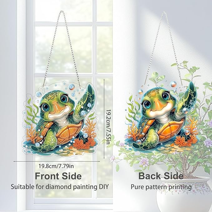 TOSTOG Sea Turtle Diamond Art Pendant Kits for Adult, Cute Diamond Painting Hanging Kit for Beginners, 5D DIY Crafts Gem Art, Waterproof Full Accessories for Home Decor Idea 20 * 20 cm/8 * 8 in