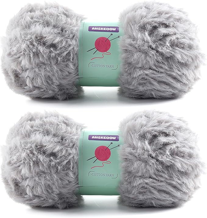 2 Skeins Faux Fur Yarn Soft Fluffy for Crocheting - Chunky Fuzzy Yarn for Crochet Amigurumi, Hat, Shawls, Total Length (71x2) Yards (Dark Gray)
