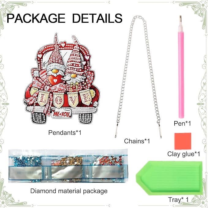 DIY Diamond Art Painting Hanging Pendant, Gnome 5D Special Shape Crystal Diamond Art Partial Mosaic Making Craft Car Ornaments, Valentine's Day Home Wall Decor Window Suncatchers Handmade Gift