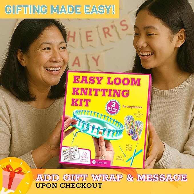 BeKnitting Loom Kit - Beginner Learn to Knit Hat, Bag and Headband for Kids & Adults | DIY Arts & Crafts w/Round Loom, Yarn, Crochet Hook, & Pen | Weaving | Holiday Gifts, Gift-Ready Box