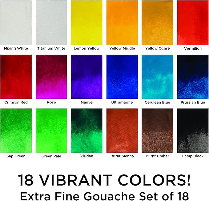 Marie's Extra Fine Gouache Set of 18 Extra Fine Gouache 12 ml Tubes - 12 Pack