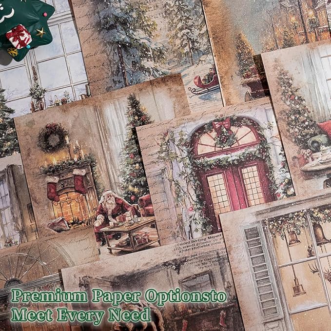 icceemee Scrapbooking Supplies Kit, Christmas Theme Scrapbooking Kit for Bullet Junk Journaling, Stationery, A6 Grid Notebook, Flower DIY Journaling Supplies, Birthday Craft Gift for Teen Girls