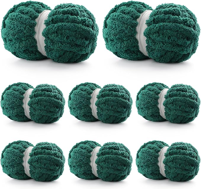 8 Pack Chunky Yarn for Hand Knitting - Chenille Yarn for Crocheting - 224 Yds Chunky Blanket Yarn Jumbo, Thick Fluffy for Knitting Blankets, Super Bulky Yarn 61.6 Oz (Dark Green)