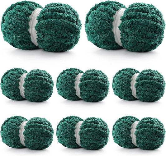 8 Pack Chunky Yarn for Hand Knitting - Chenille Yarn for Crocheting - 224 Yds Chunky Blanket Yarn Jumbo, Thick Fluffy for Knitting Blankets, Super Bulky Yarn 61.6 Oz (Dark Green)