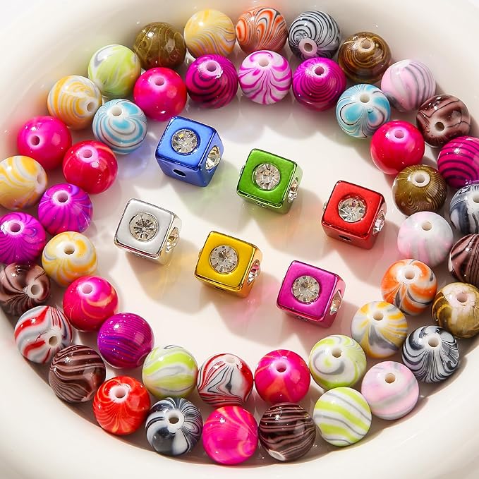 16mm Acrylic Beads,Chunk Bubblegum Beads,Beads for Pens,Cube Shine Beads,60pcs Jumbo Plastic Beads for Necklace Jewelry Bracelets DIY Crafts Making (Color line)